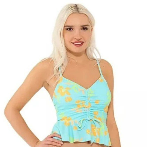 Ninety-Nine Peplum Top Tankini Set Junior Size 3-5 Turquoise Blue & Orange Daisi - Picture 1 of 5